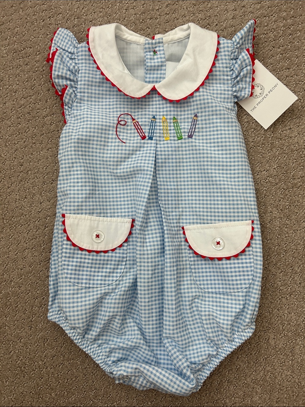 NWT Proper Peony Blue Gingham Highlands School bubble